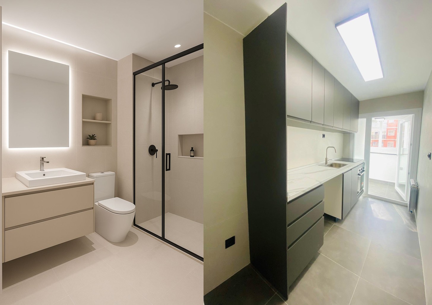 Baño moderno con plato de ducha y lavabo